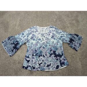 Croft‎ & Barrow Tunic Top Womens 1X PLUS Purple Floral Paisley Bell Sleeve Boho